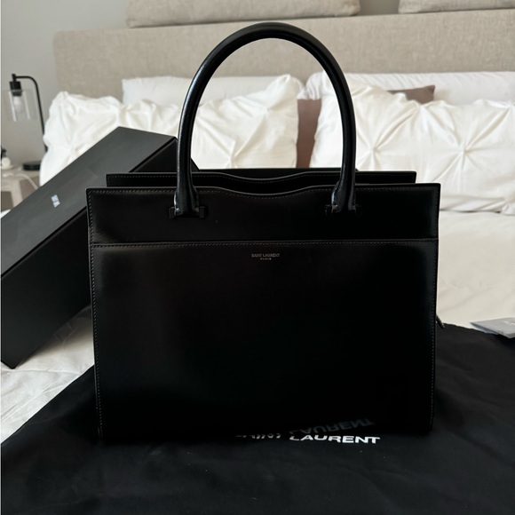 Saint Laurent Uptown Black Leather Tote Bag - Medium - Picture 1 of 9